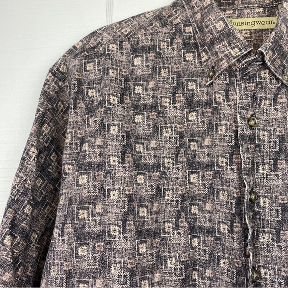 Munsingwear Men’s Long Sleeve Button Up Shirt 70s 80s Print Size XLT - Picture 2 of 5